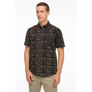 HURLEY Wind and Sea Button Up Shirt Short Sleeve Size L Flowers Tropical